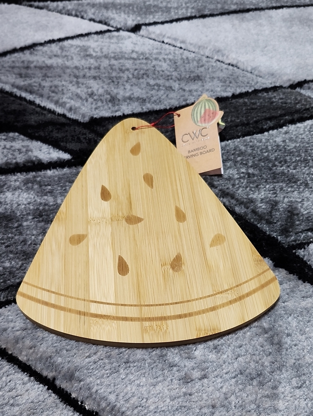 CWC ENGRAVED WATERMELON SHAPED BAMBOO SERVING CUTTING BOARD PLATTER